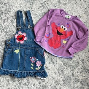 Vintage Y2K Elmo Denim Dress and Long Sleeve bundle 4T